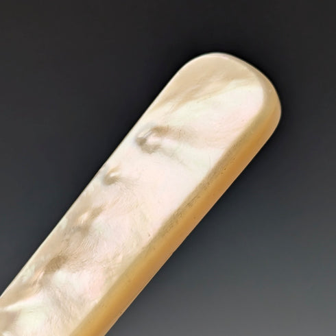 1906 British antique white mother-of-pearl handle, pure silver blade, dessert cutlery, 6 pairs, William Hutton, wooden box